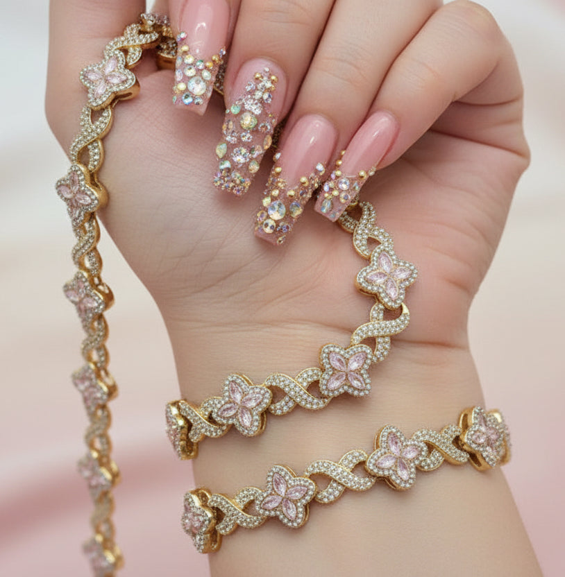 Set Petite Collar 18 inch y Pulsera 7.25 inch / Oro Laminado 18K