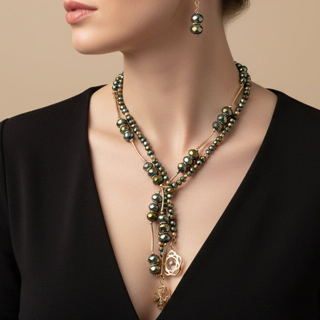 Set collar y aretes / Chapa de Oro 14K
