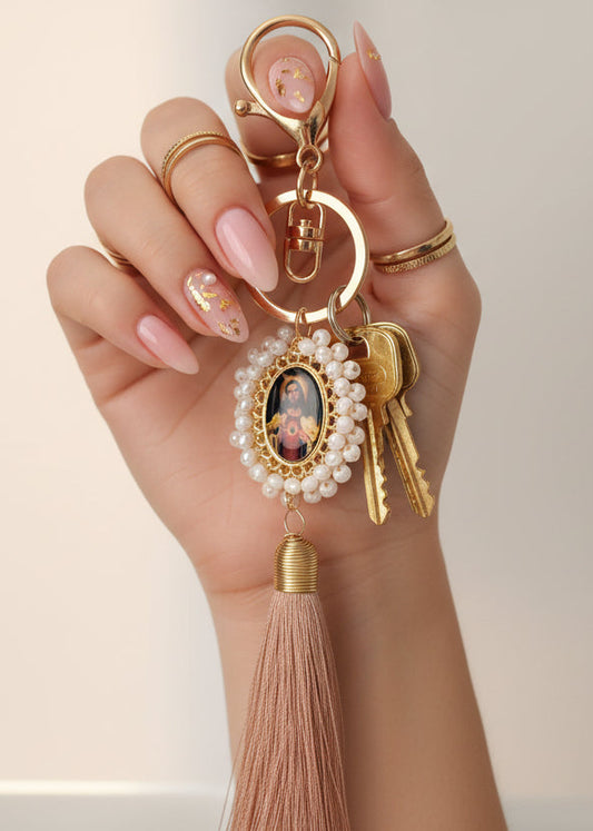 Llavero Religioso Sagrado corazón de Jesús / Chapa de Oro 14K