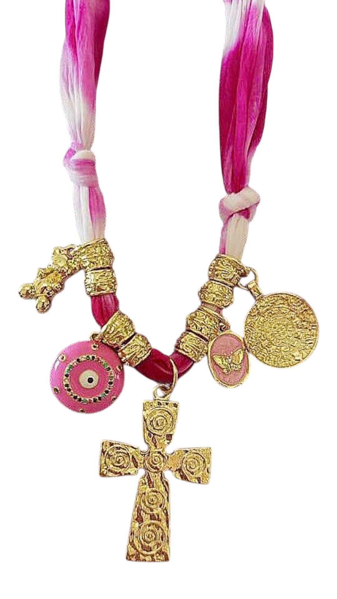 Collar de seda Cristo / Oro Laminado 18K