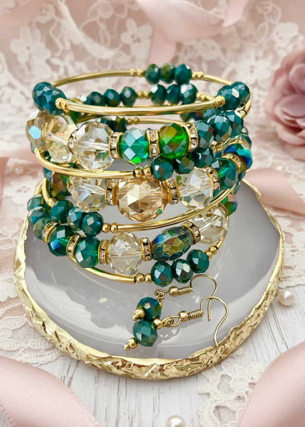 Set Pulsera Espiral con Aretes / Chapa de Oro 14K