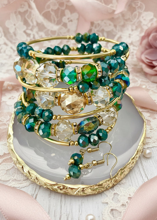 Set Pulsera Espiral con Aretes / Chapa de Oro 14K