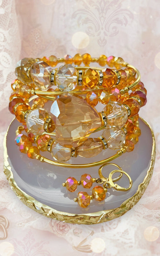 Set Pulsera Espiral con Aretes / Chapa de Oro 14K