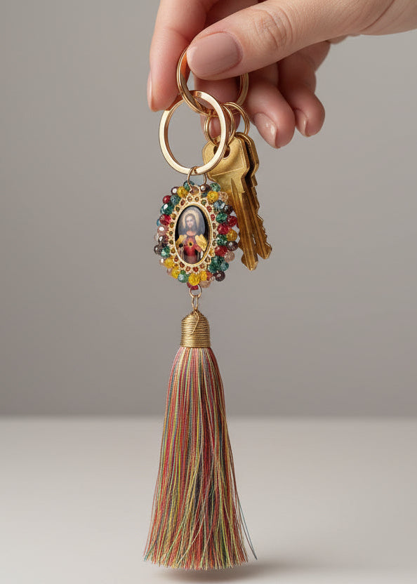 Llavero Religioso Sagrado Corazón / Chapa de Oro 14K