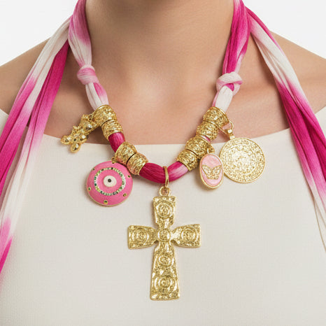 Collar de seda Cristo / Oro Laminado 18K