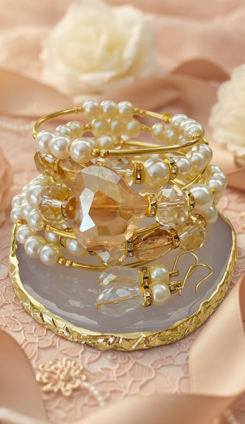 Set Pulsera Espiral con Aretes / Chapa de Oro 14K