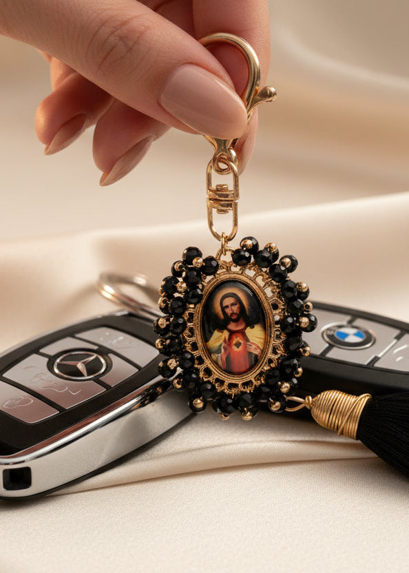 Llavero Religioso Sagrado Corazón / Chapa de Oro 14K