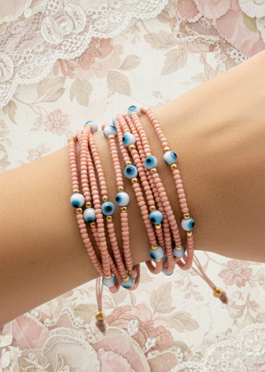 Pulsera de hilo Ojitos / Chapa de Oro 14k