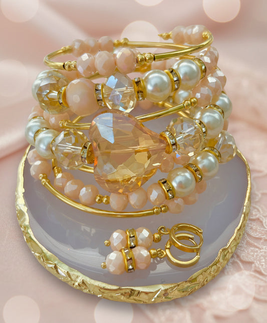 Set Pulsera Espiral con Aretes / Chapa de Oro 14K