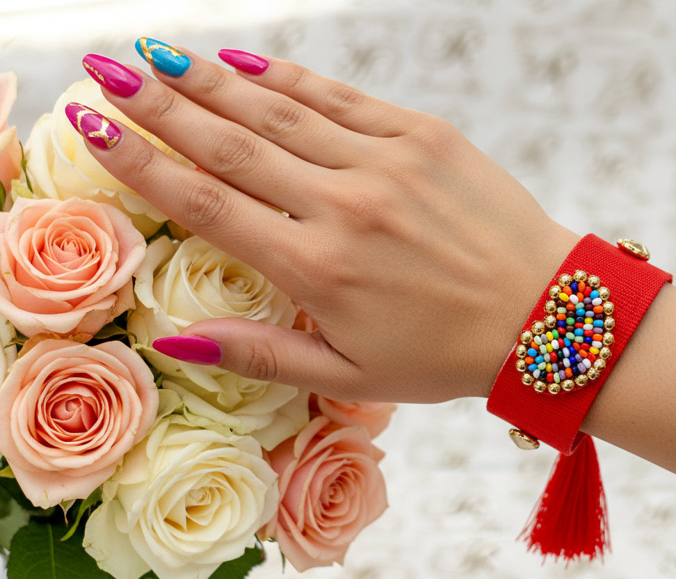 Pulsera corazón bordado / Chapa de Oro 14k