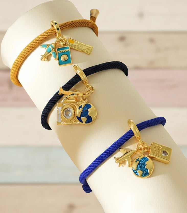 3 Pulseras de hilo Viaje / Oro Laminado 18K
