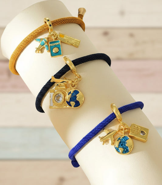 3 Pulseras de hilo Viaje / Oro Laminado 18K