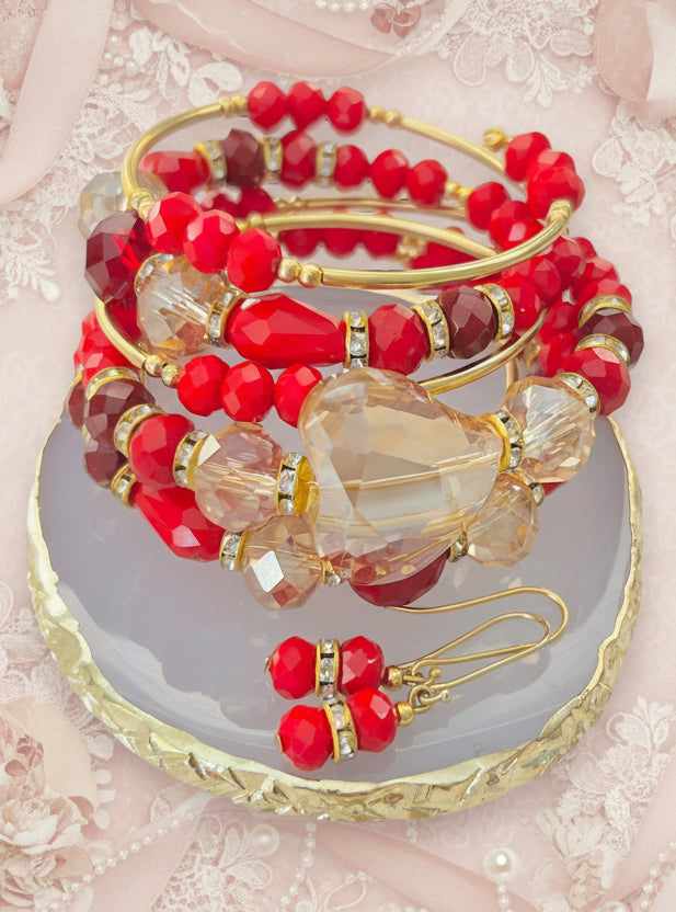 Set Pulsera Espiral con Aretes / Chapa de Oro 14K