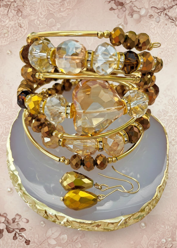 Set Pulsera Espiral con Aretes / Chapa de Oro 14K
