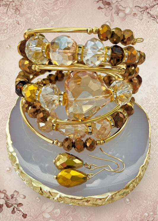 Set Pulsera Espiral con Aretes / Chapa de Oro 14K