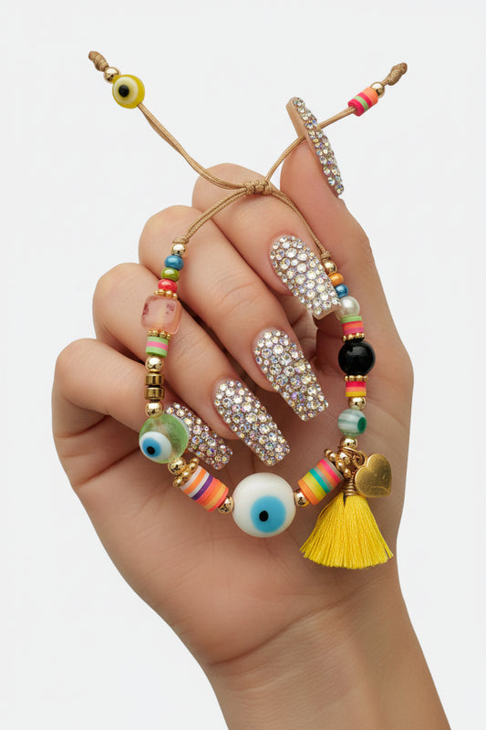 Pulsera de hilo ojo / Chapa de Oro 14K