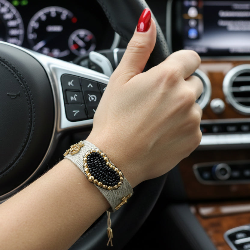 Pulsera corazón bordado / Chapa de Oro 14k