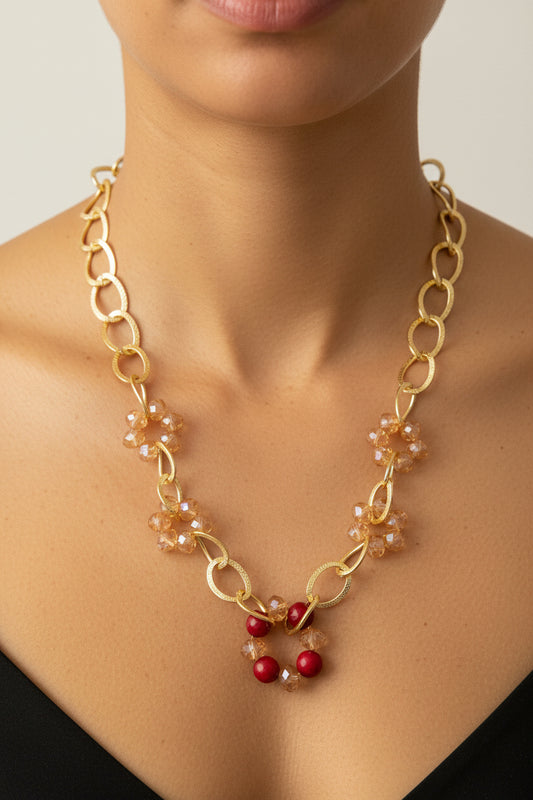Collar Cristal y piedra natural / Chapa de Oro 14K